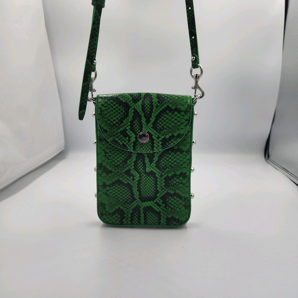 NWOT Rebecca Minkoff Snakeskin Emboss Black/Green Jungle Color Phone Bag